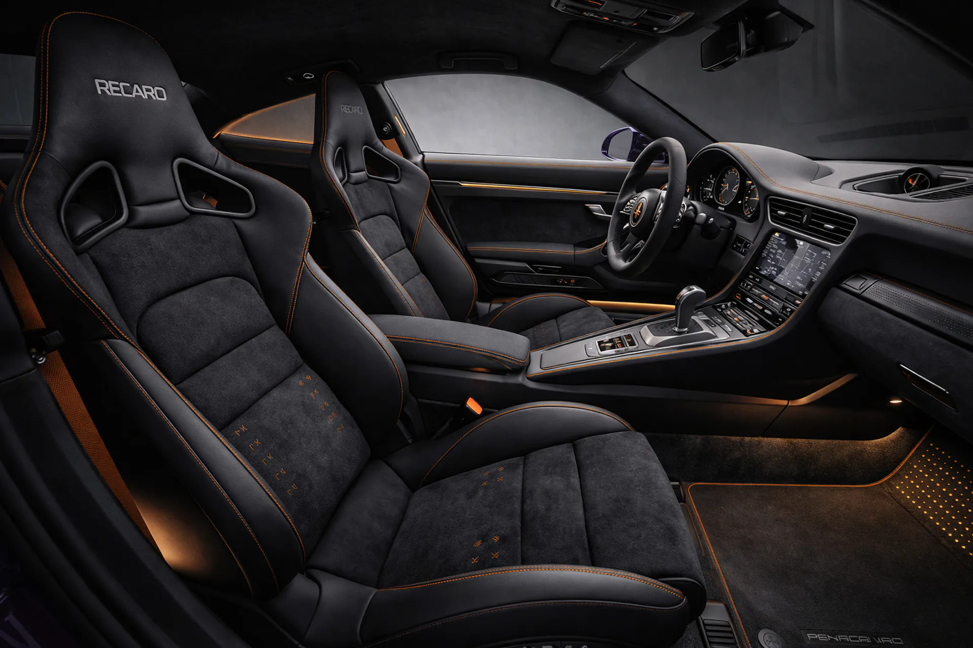 Luxury bespoke Porsche interior with Recaro seats leather and Alcantara