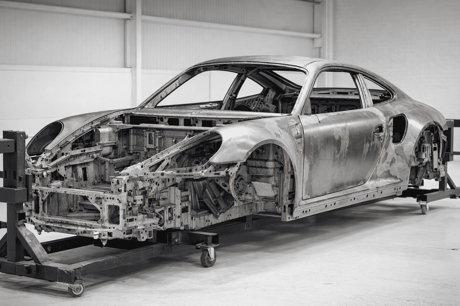 Bare Porsche 991.2 Turbo S shell during coachbuilt development