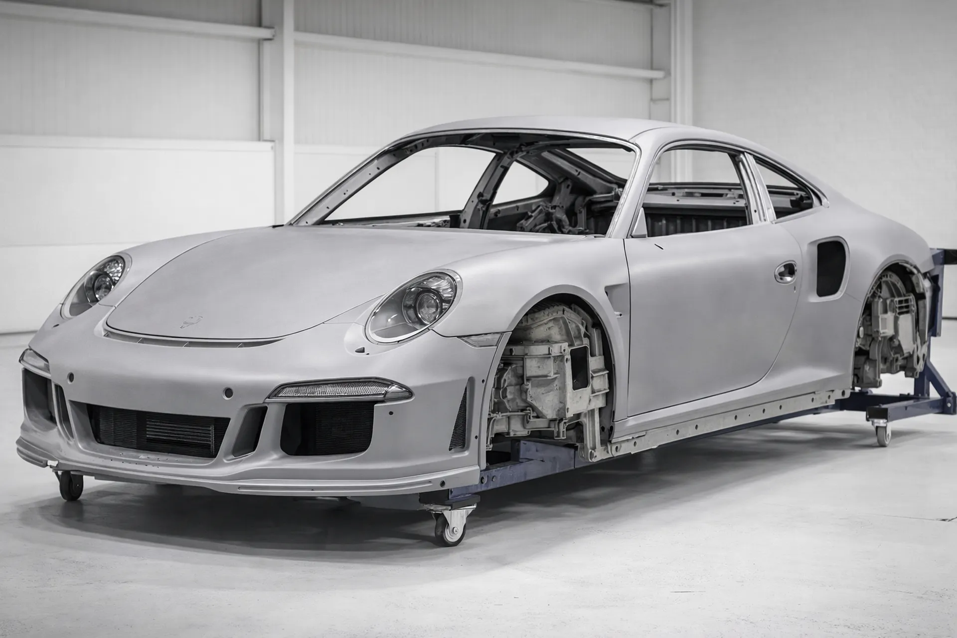 Porsche 991.2 Turbo S in primer during surface perfection stage