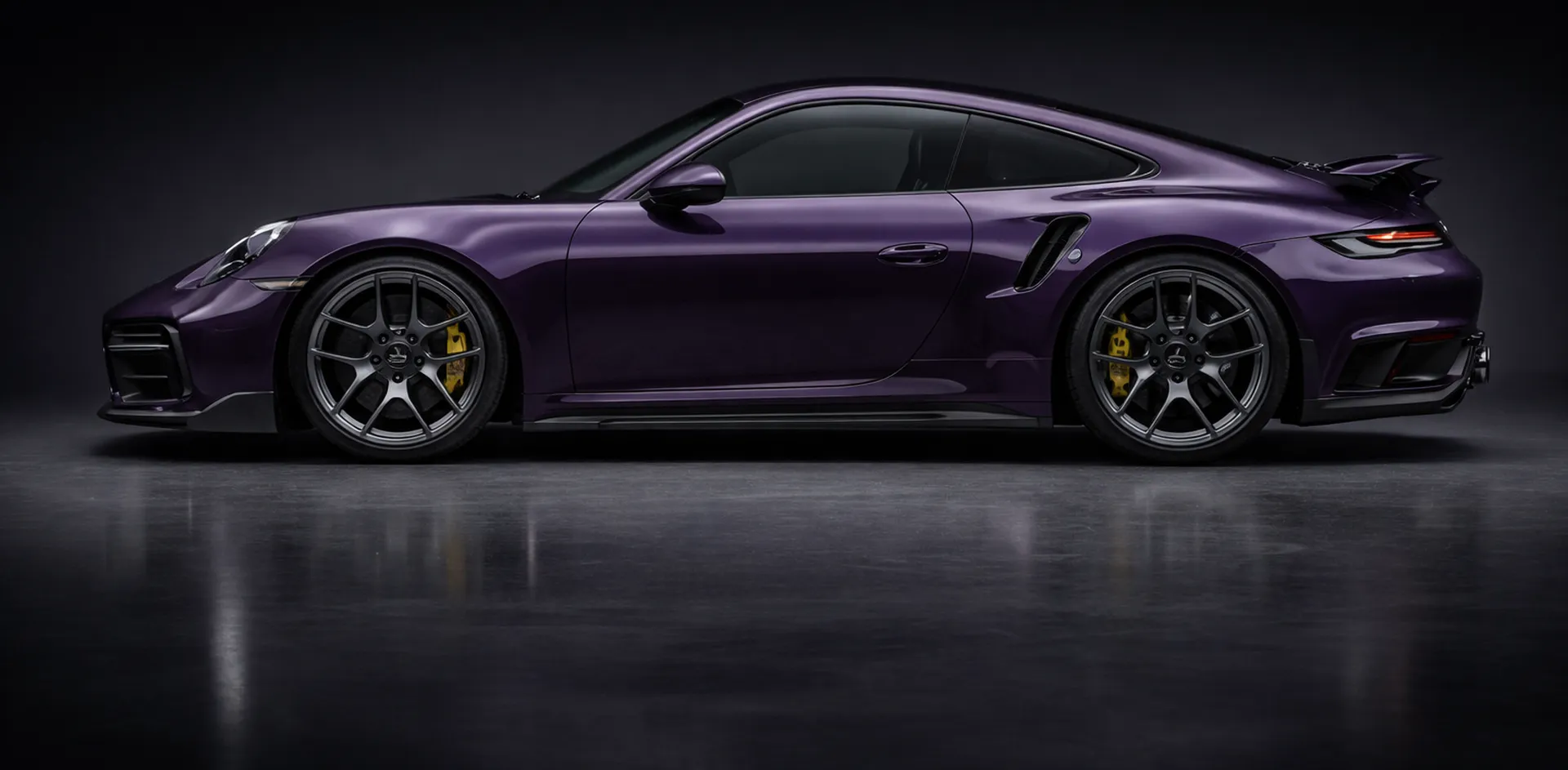 Bespoke Porsche Gallery hero image showing Micarja 991.2 Turbo S side profile in metallic purple