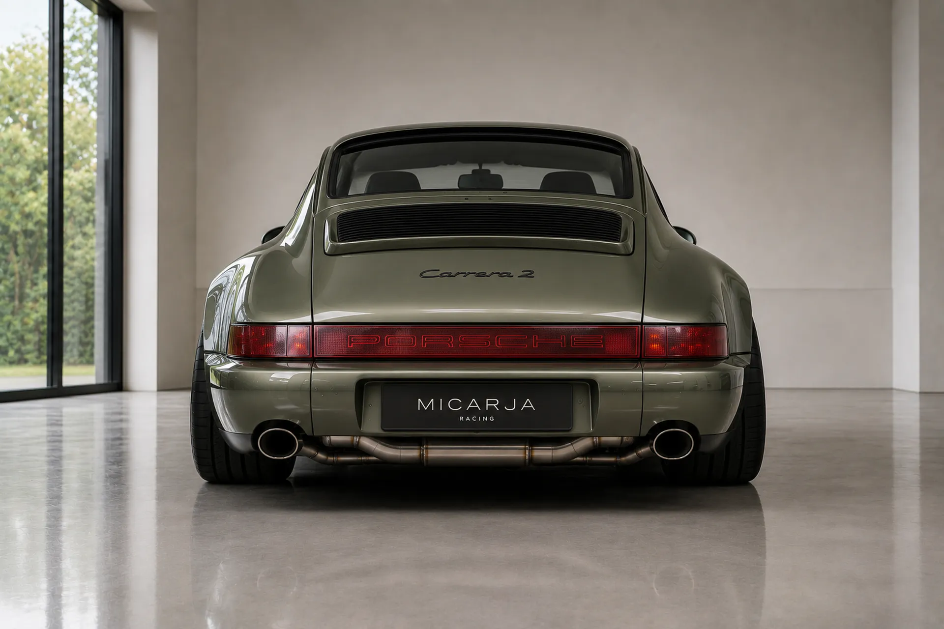 Porsche 964 C2 4.0 NA rear central low view with restrained OEM+ coachbuilt styling