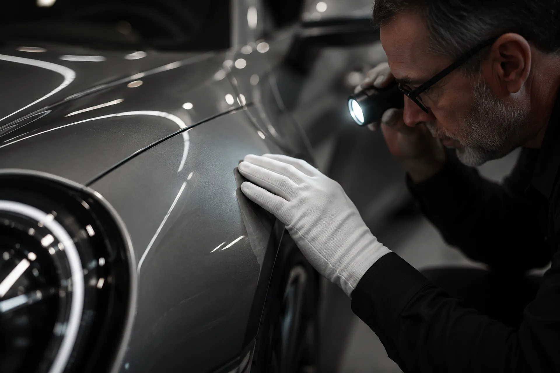 Paint inspection and final finish control on a Porsche build