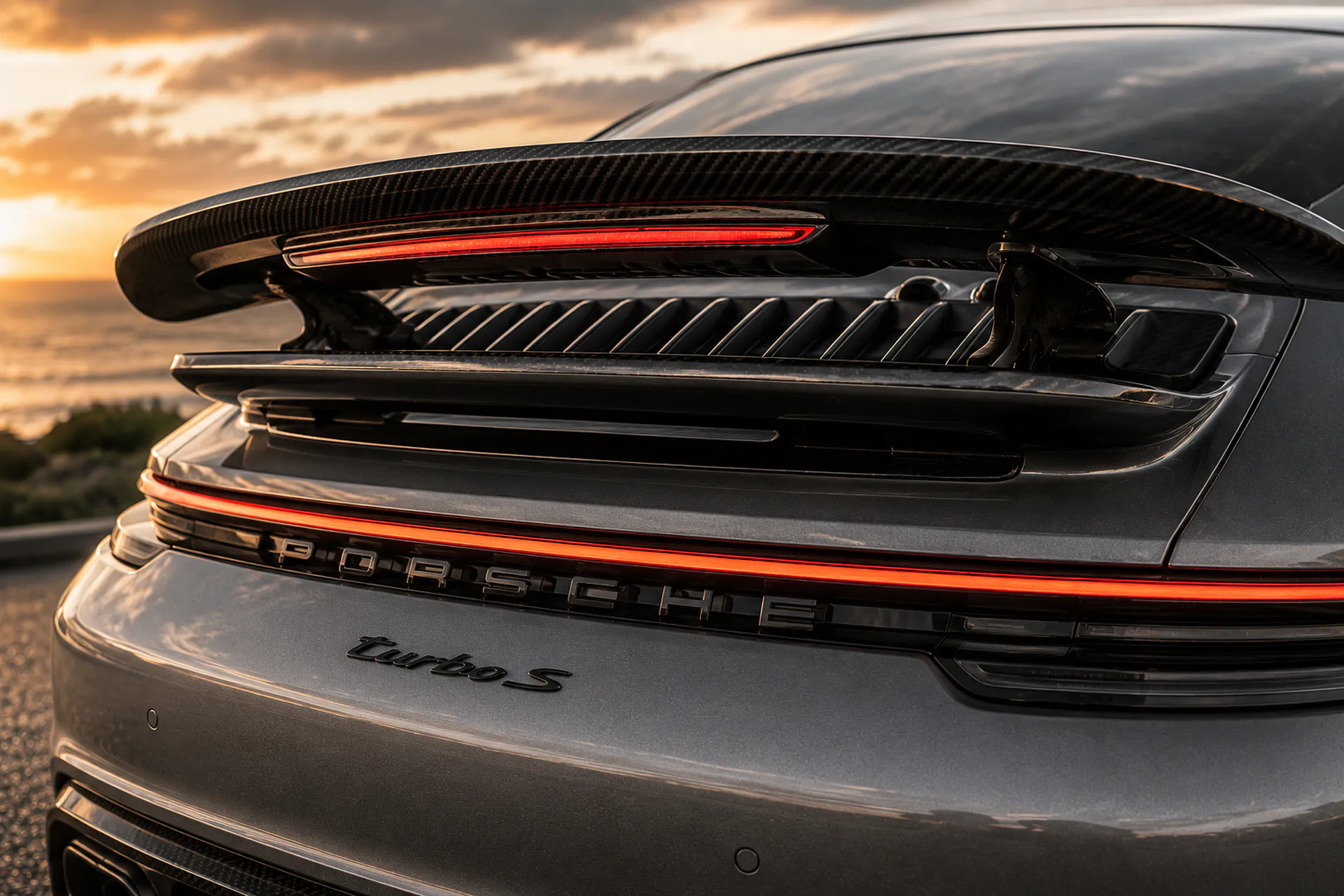 Porsche 992.2 Turbo S active rear spoiler and rear light bar